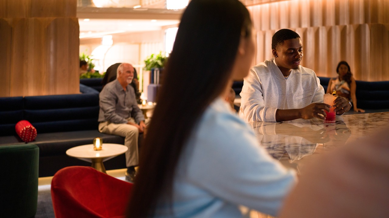 Bar area in British Airways Miami lounge