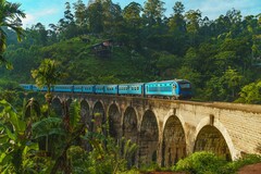 Iconic train passing over Nine Arch Bridge in Demodara, Ella, Sri Lanka.